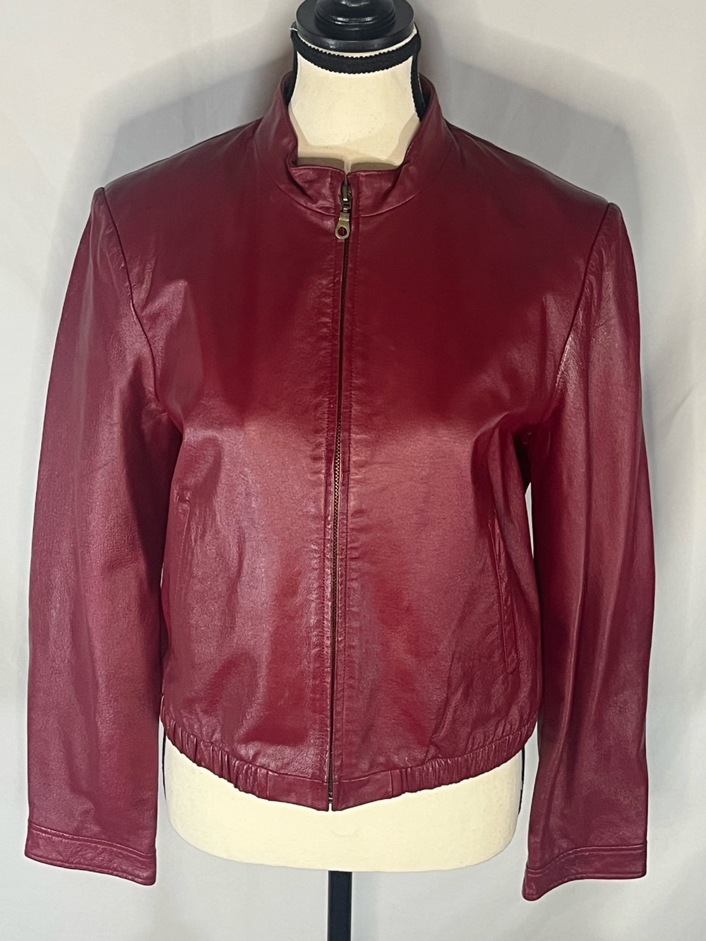 Boutique Europa Women’s Burgundy Genuine Leather Full Zip Jacket Coat Size 8